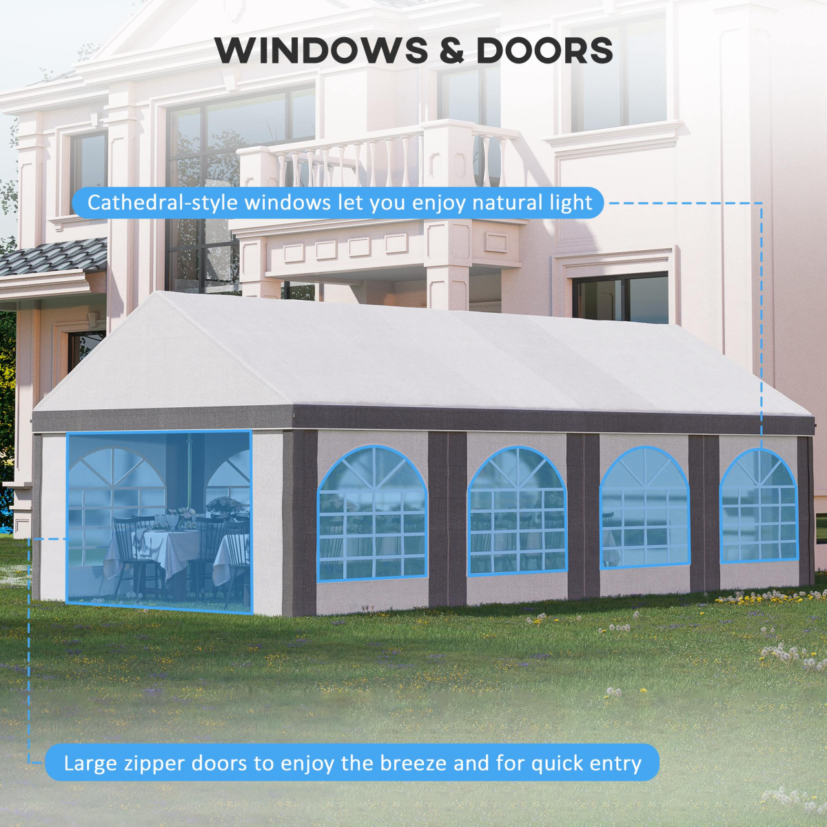 8 x 4m Party Tent, Marquee Gazebo with Sides, Eight Windows and Double Doors