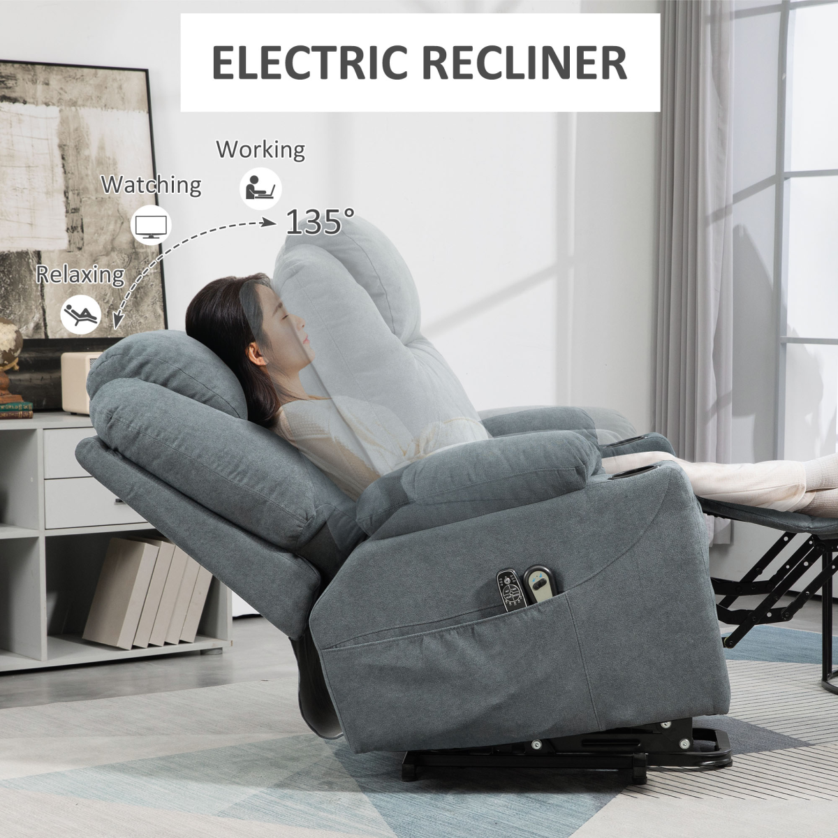 HOMCOM Lift Chair with Vibration Massage, Heat, Easy Assembly, Grey