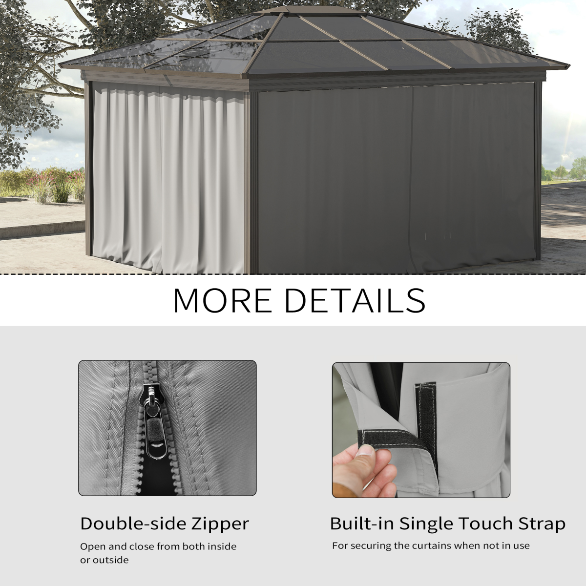 3 x 3m Gazebo Replacement Sidewall Set with 4 Panels, Hooks/C-Rings  Light Grey