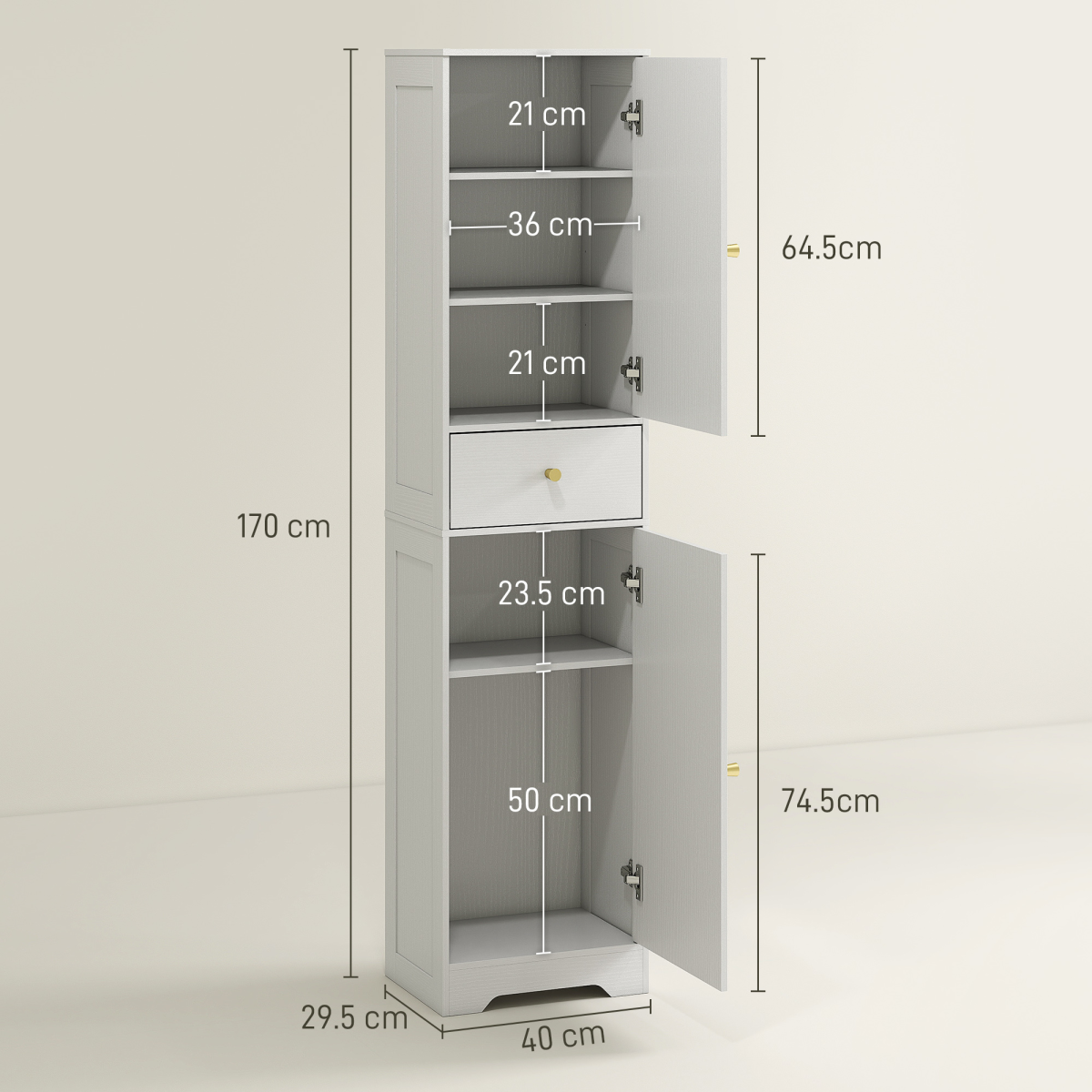 HOMCOM Tall Bathroom Storage Cabinet with Arch Doors Adjustable Shelf White