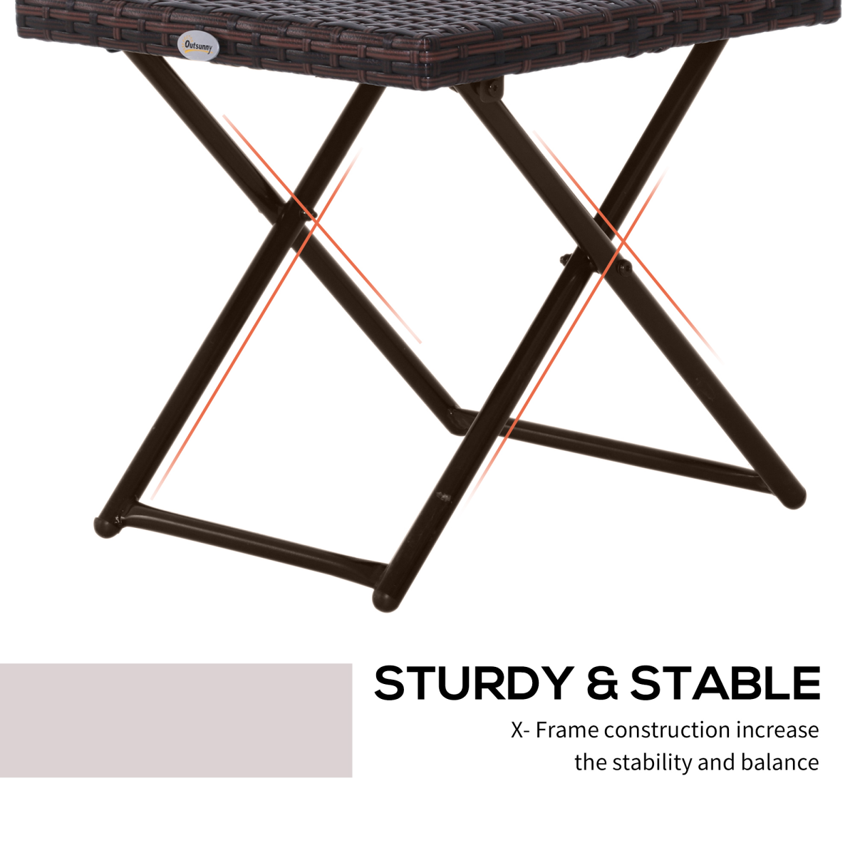 Folding Square Rattan Coffee Table Bistro Balcony Garden Steel Outdoor