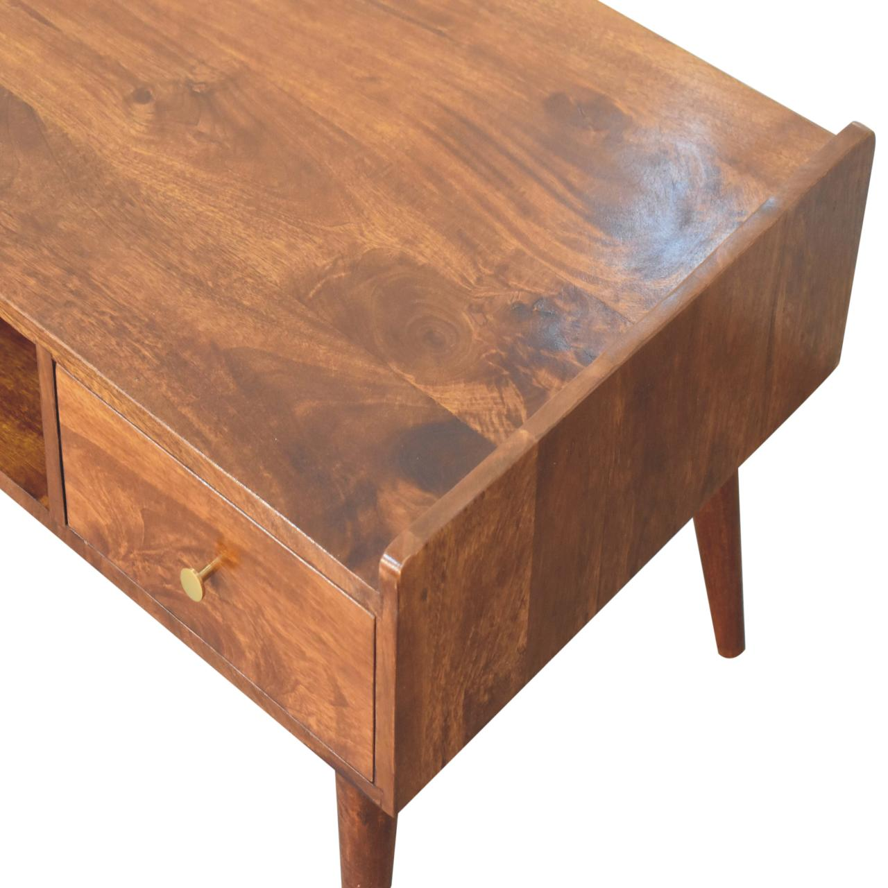 Artisan Furniture Solid Wood Elevated Chestnut Media Unit, 4 Drawers, 1 Open Slot, Dark Brown