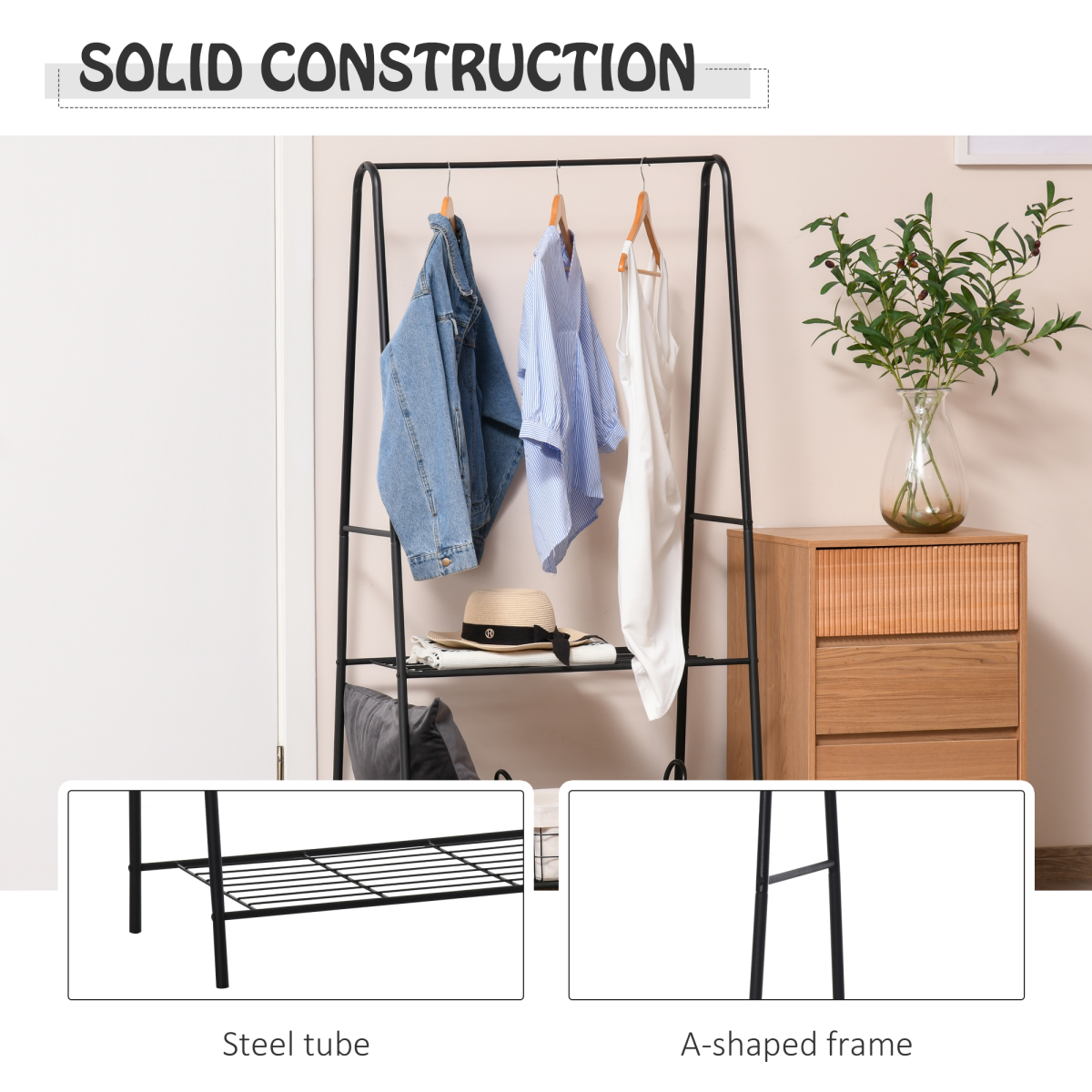 Clothes Rack, 2-Tier, A Shaped, Steel-Black