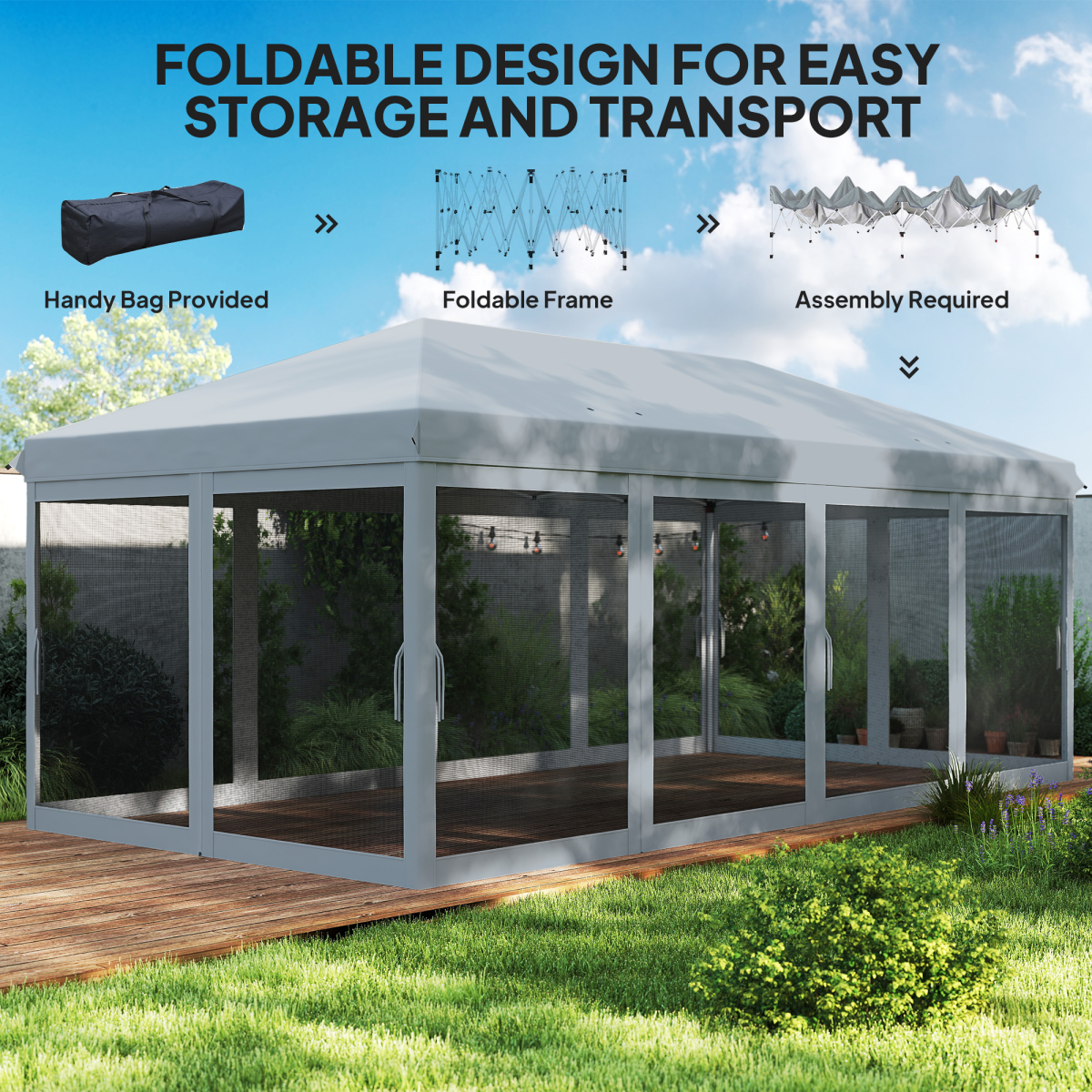 6 x 3m Pop Up Party Tent Canopy with 6 Removable Sidewalls Grey