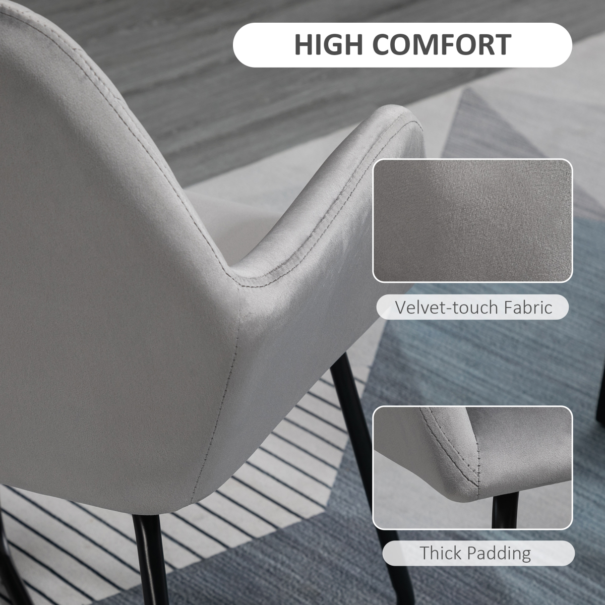 Modern Accent Chair Velvet-Feel Upholstered Lounge Armchair Metal Base Grey