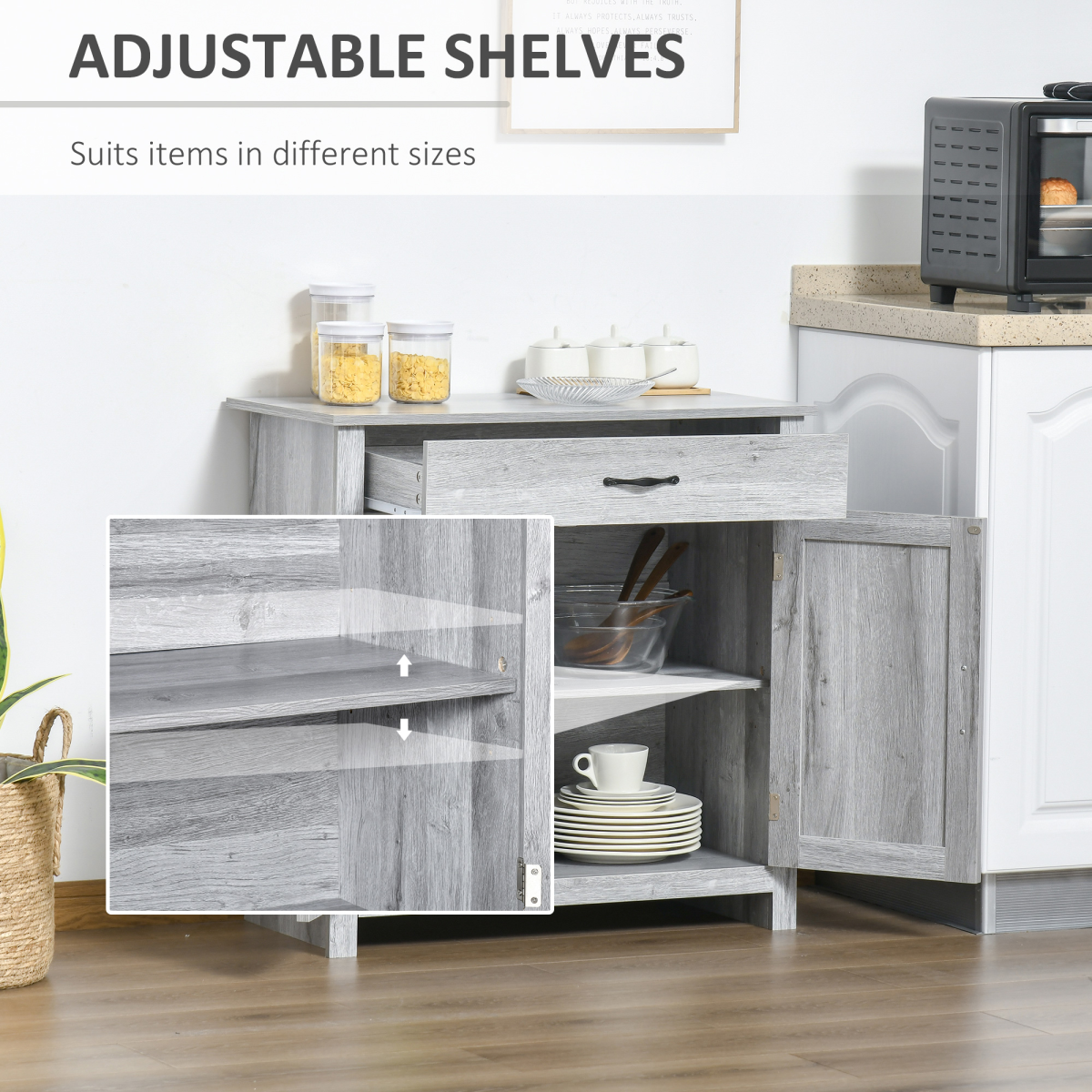 Farmhouse Barn Door Sideboard Buffet Storage Cabinet Coffee Bar Grey Grain