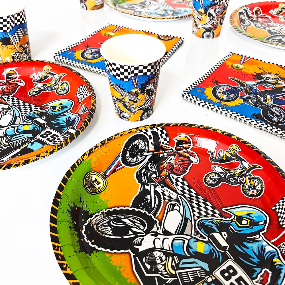 Motorcross Party Tableware Set - Fun Disposable Plates & Cups for Birthdays