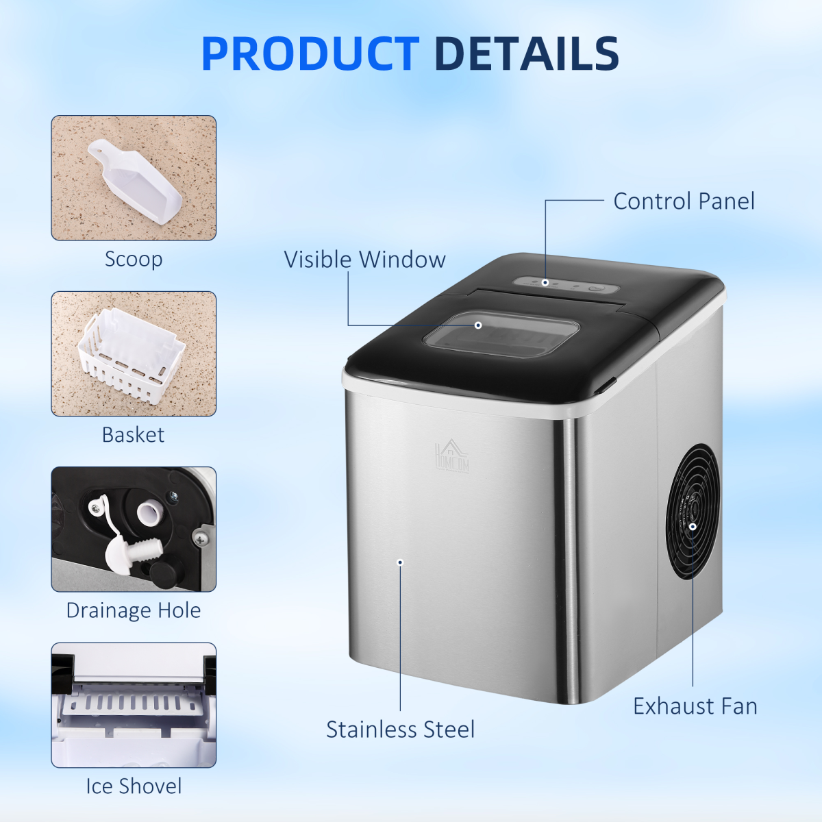 HOMCOM Ice Maker Machine Portable Counter Top Ice Cube Maker for Home Black