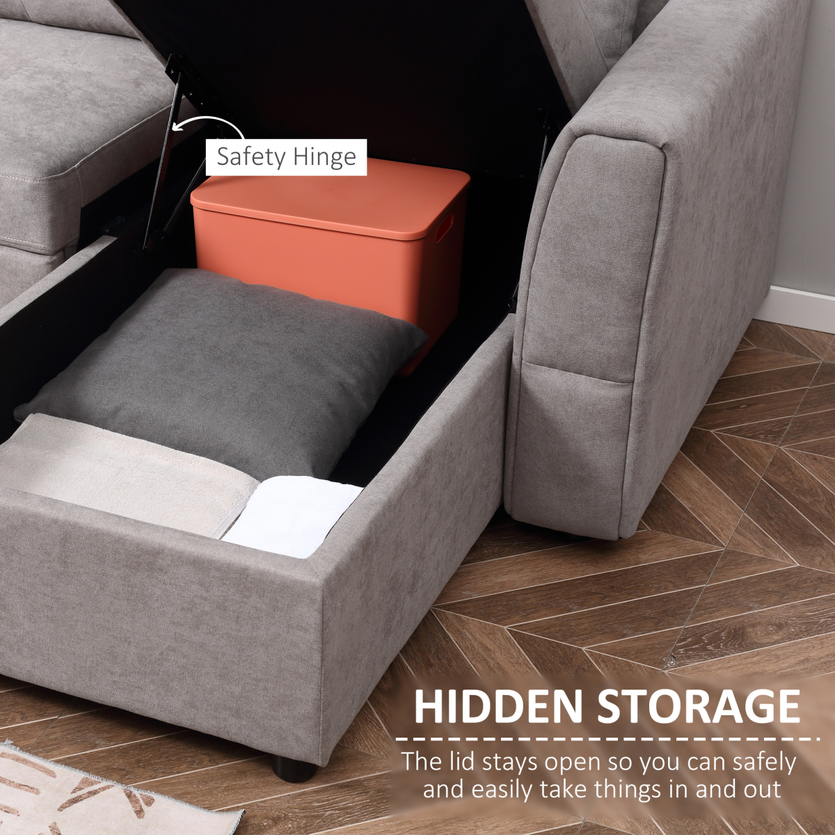 HOMCOM Linen-Look L-Shaped Sofa Bed w/ Storage Bed Sleeper Flat Studio Grey