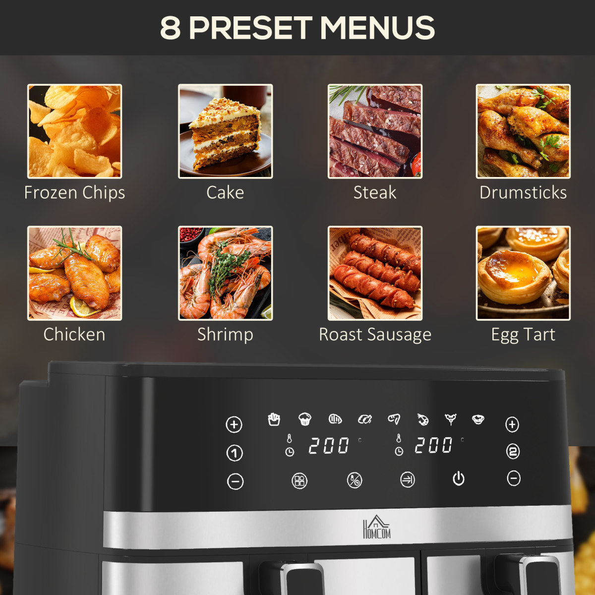 HOMCOM Dual Zone Air Fryer 8.5L Double Air Fryer with SYNCFinish 2700W