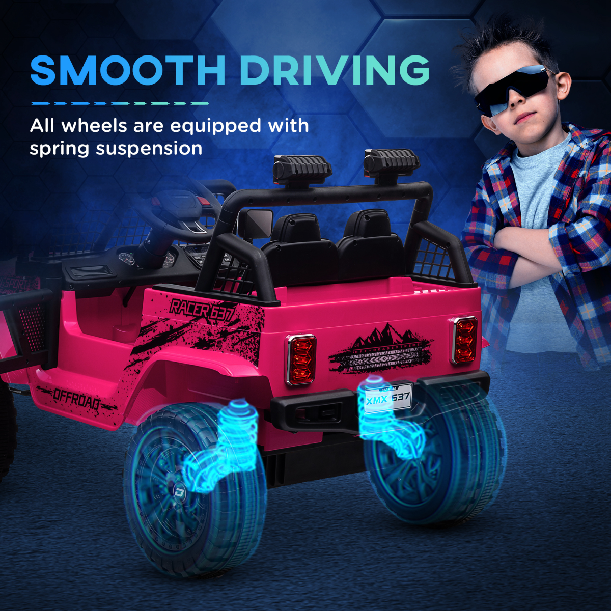 AIYAPLAY Kids Ride On Car, 12V Electric Truck w/ Suspension - Pink