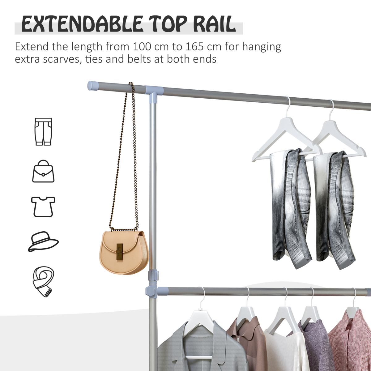 Clothes Hanger W/Wheels, Heavy Duty-Silver/Grey