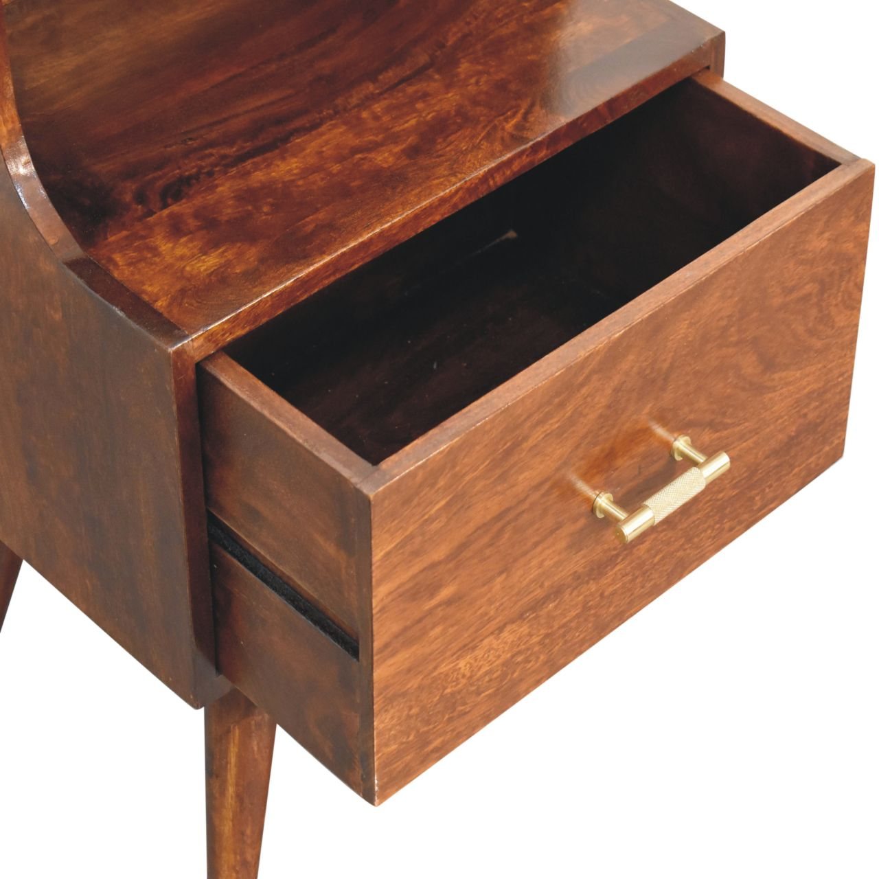 Artisan Furniture Solid Wood T-bar Raised Back Bedside, 1 Drawer, 1 Open Slot, Dark Brown
