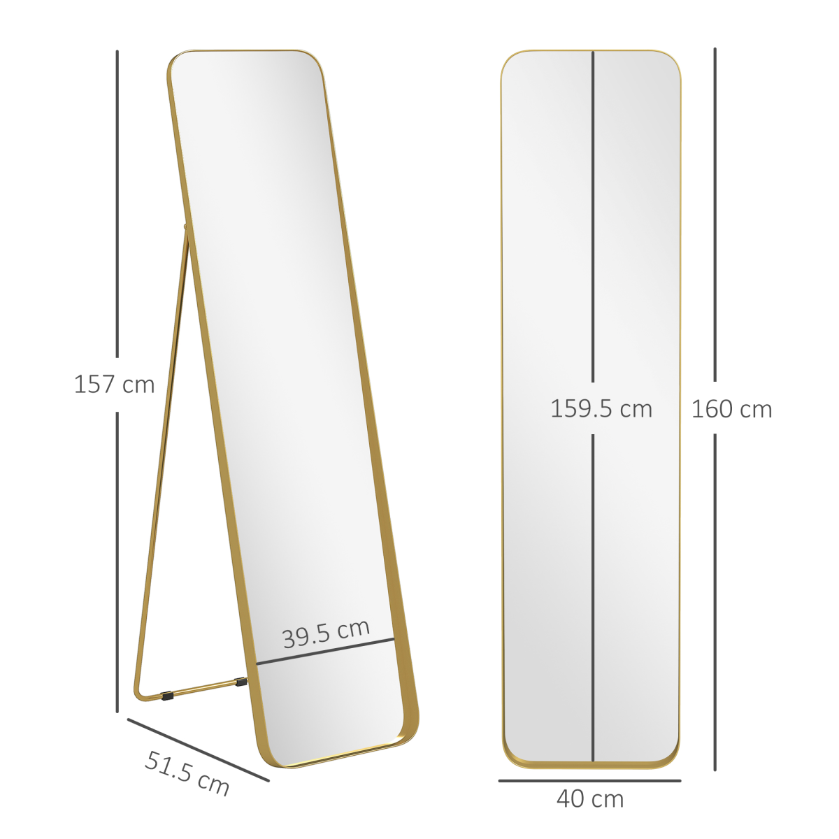 HOMCOM Rectangular Full Length Mirror for Bedroom, 40 x 160 cm, Gold Tone
