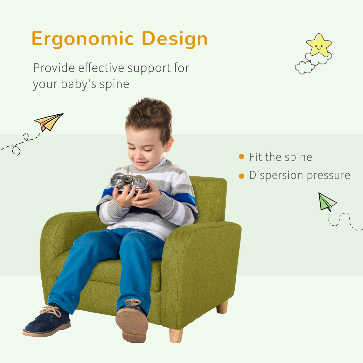 HOMCOM Child Armchair Wood Frame with Padding Seat Low-Rise Bedroom