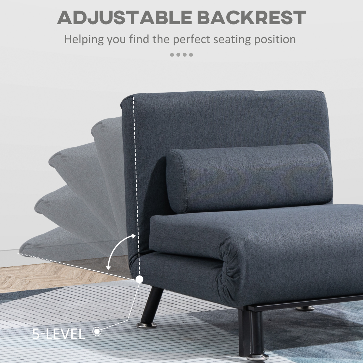 Faux Suede 5-Position Futon Single Sofa Bed Black