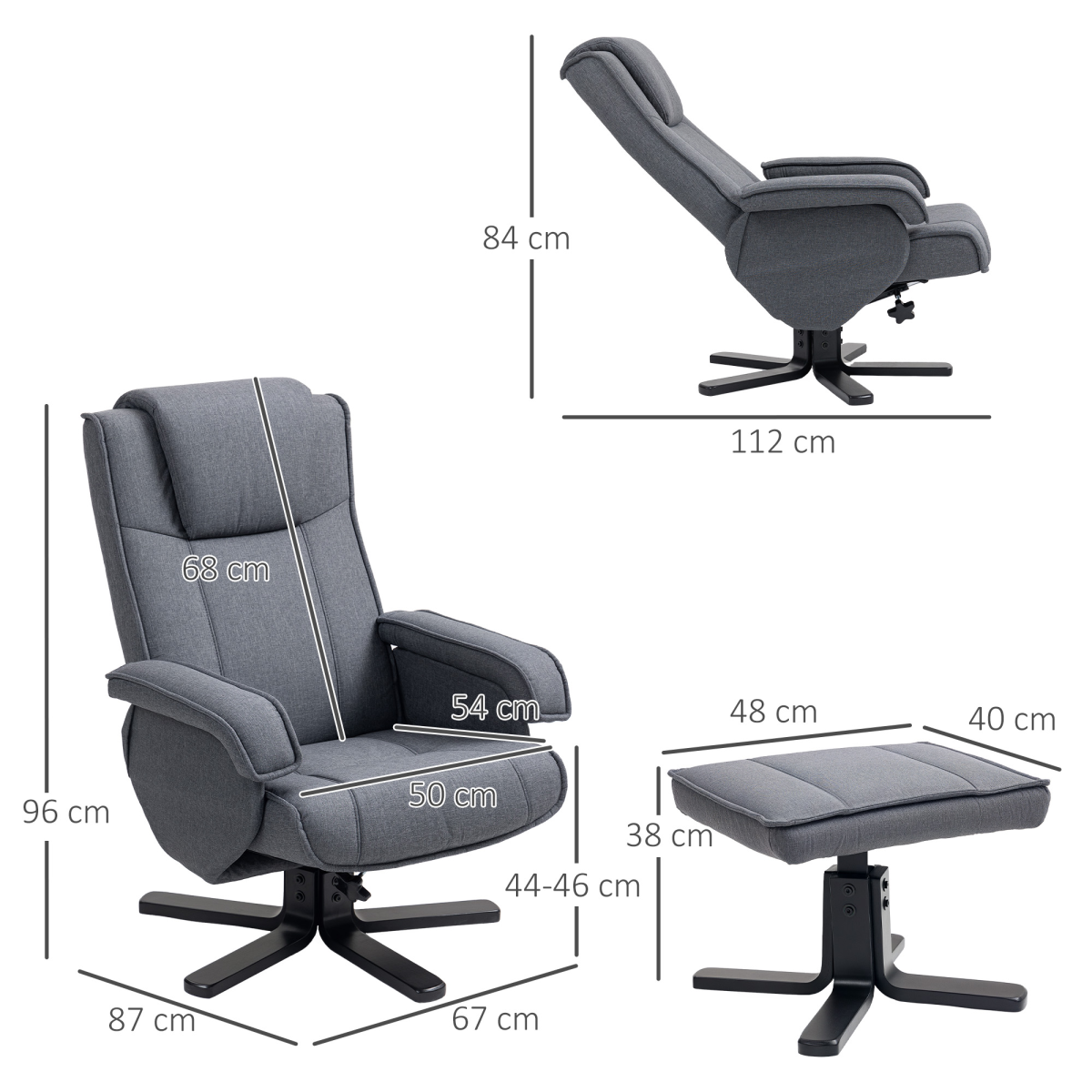 HOMCOM Rocker Swivel Recliner Chair with Footstool, Linen Upholstered