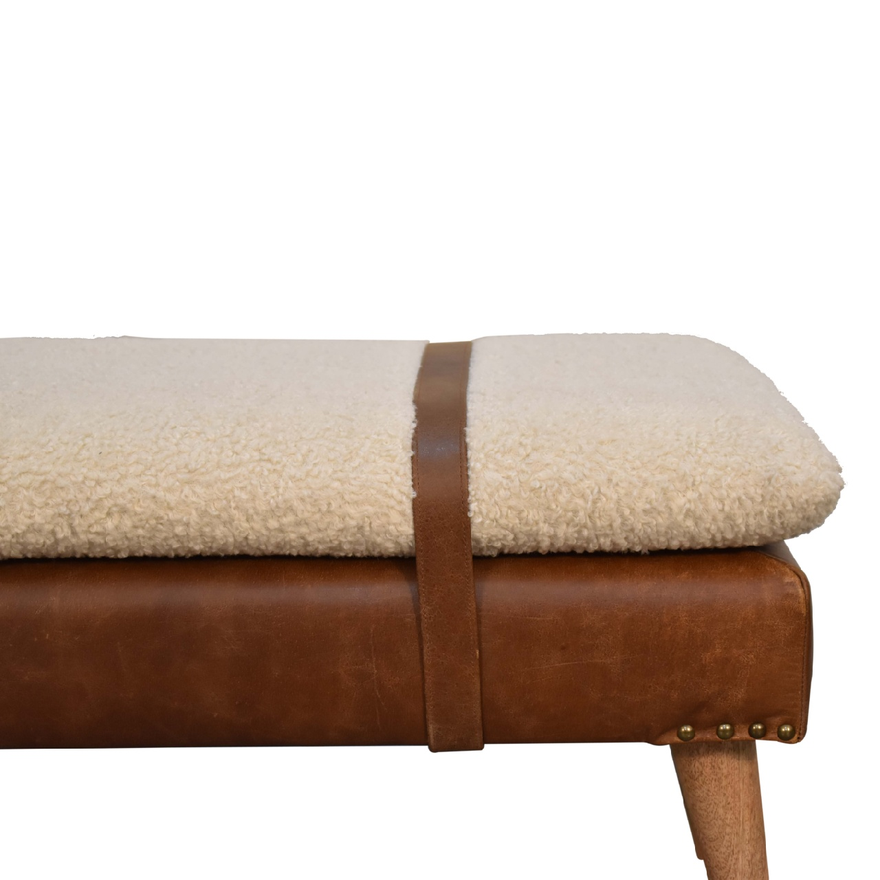 Artisan Furniture BouclÃ© Buffalo Hide Leather Bench, Upholstered, Brown & Cream