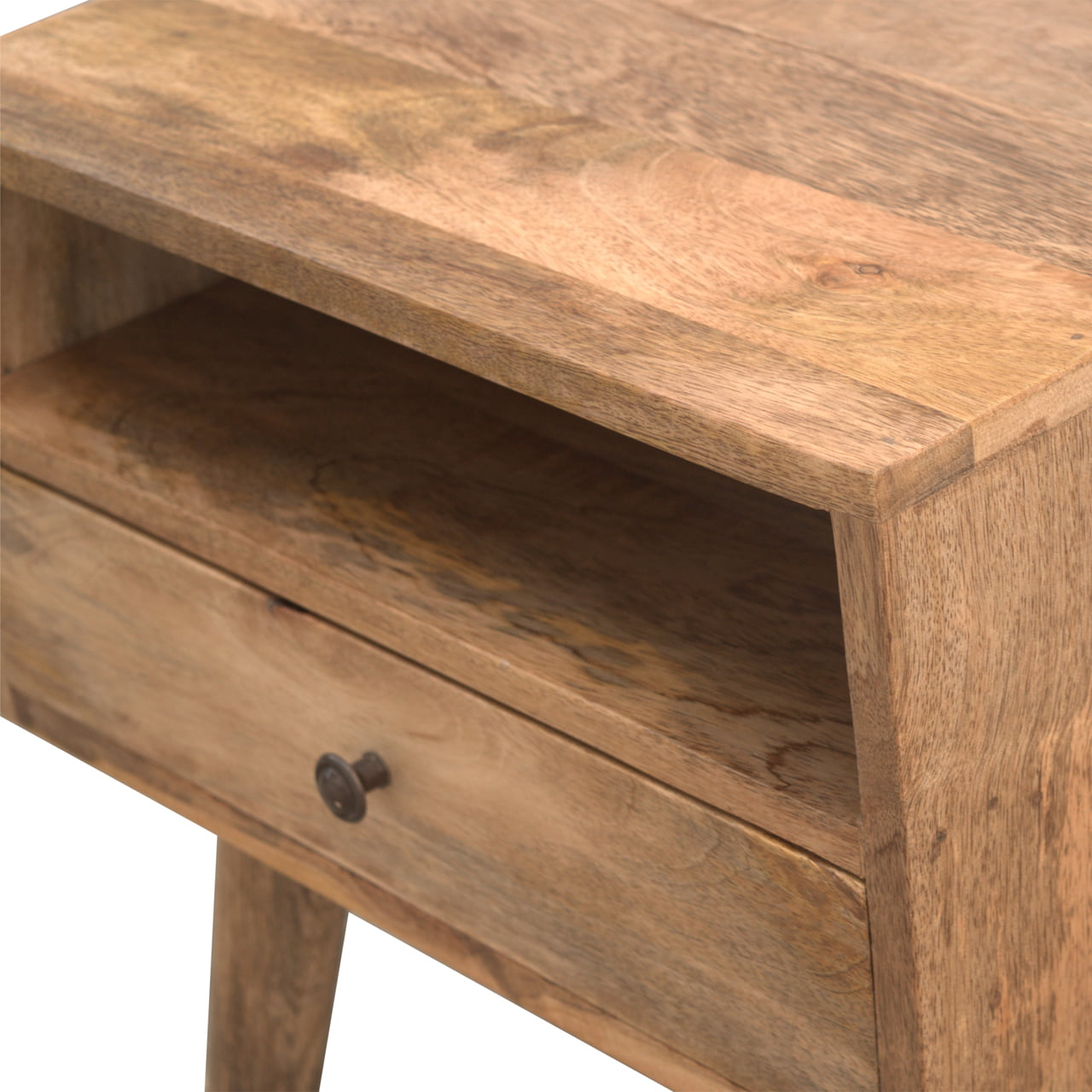 Artisan Furniture Solid Wood Modern Bedside with Open Slot, Beige, 1Drawer