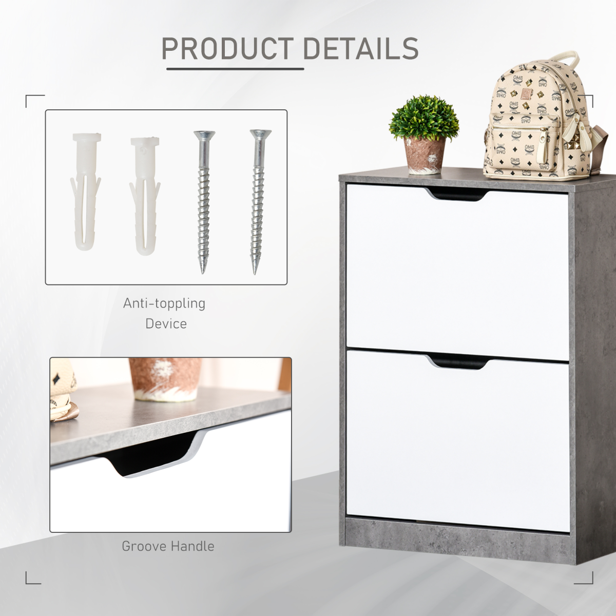 Two Drawer Shoe Cabinet Home Storage Organiser  Groove Handles Hallway HOMCOM