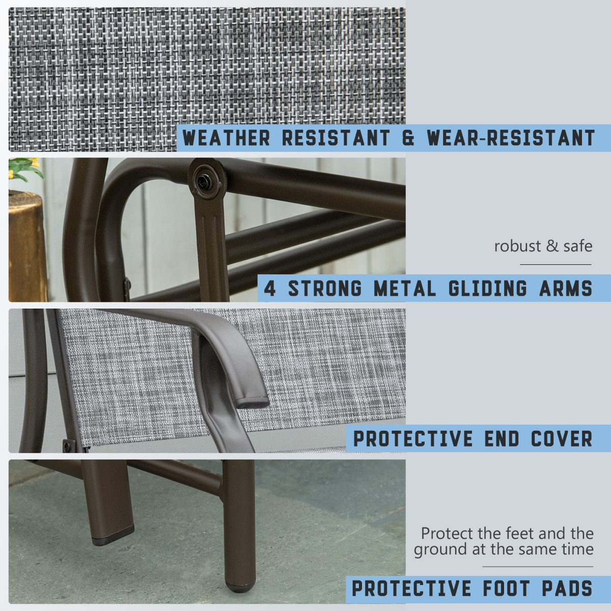 2 Seater Metal Double Swing Chair Glider Rocking Chair Seat With Table Grey