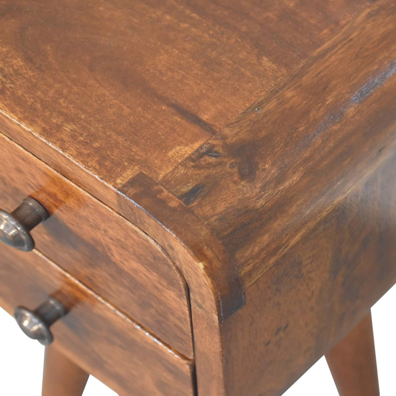 Artisan Furniture Solid Wood Extra Mini Curved Chestnut Bedside, Dark Brown, 2 Drawers