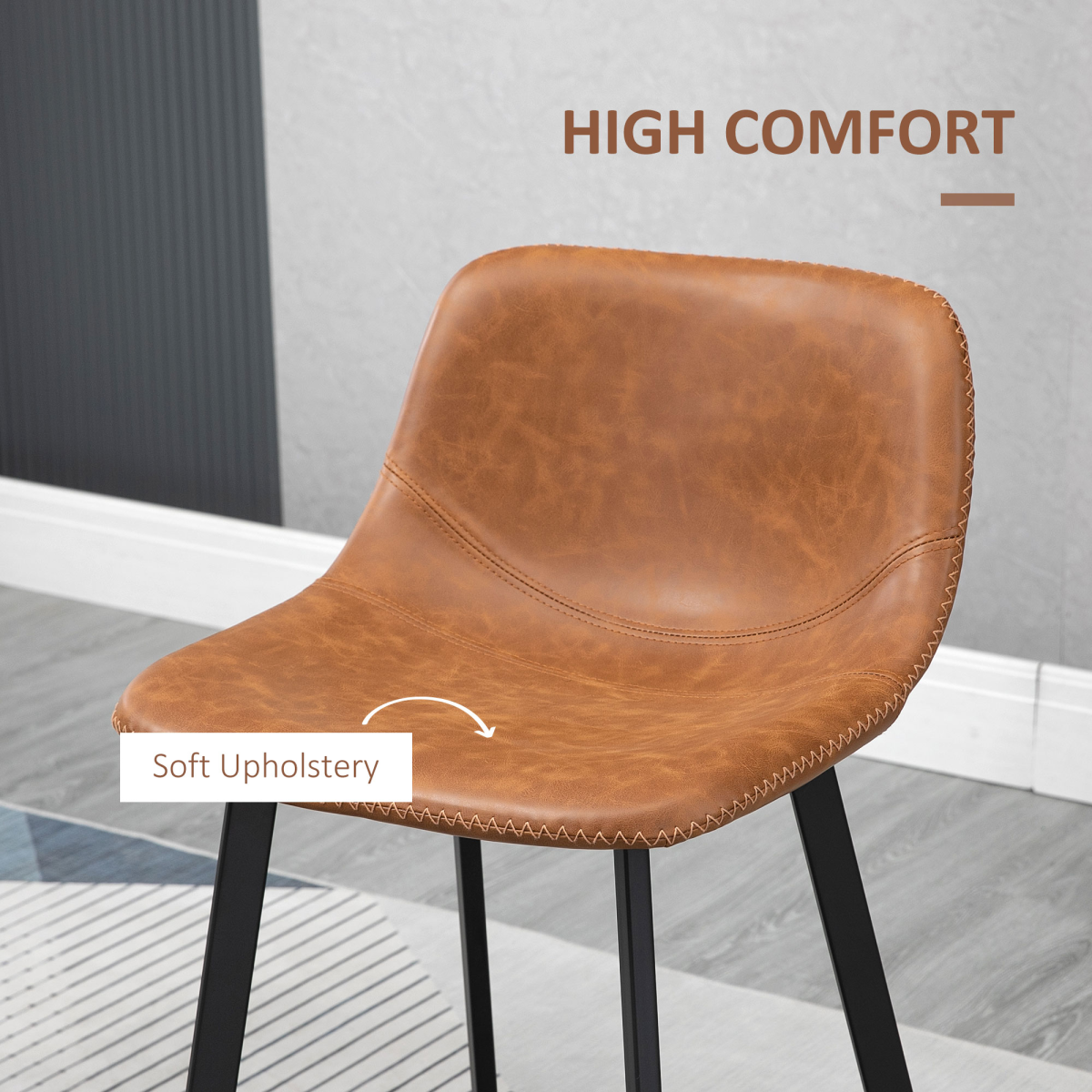 HOMCOM Industrial Bar Stools Set of 2, Bar Chairs with Steel Legs, Brown