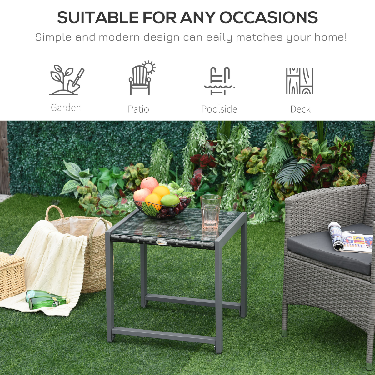 Rattan End Table Side Coffee Desk Outdoor Patio Garden Furniture
