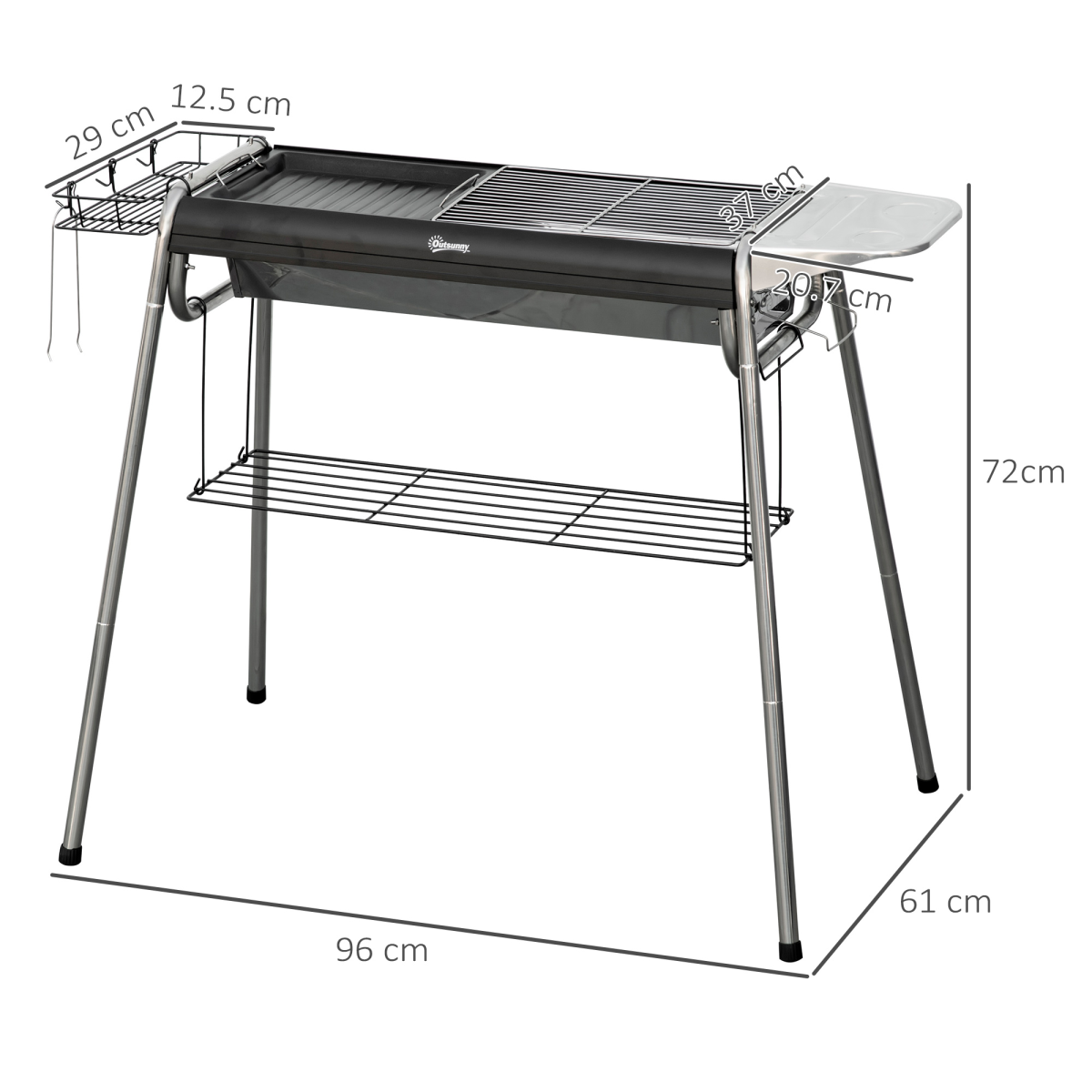 Outsunny Charcoal BBQ Grill with Griddle Plate, Black