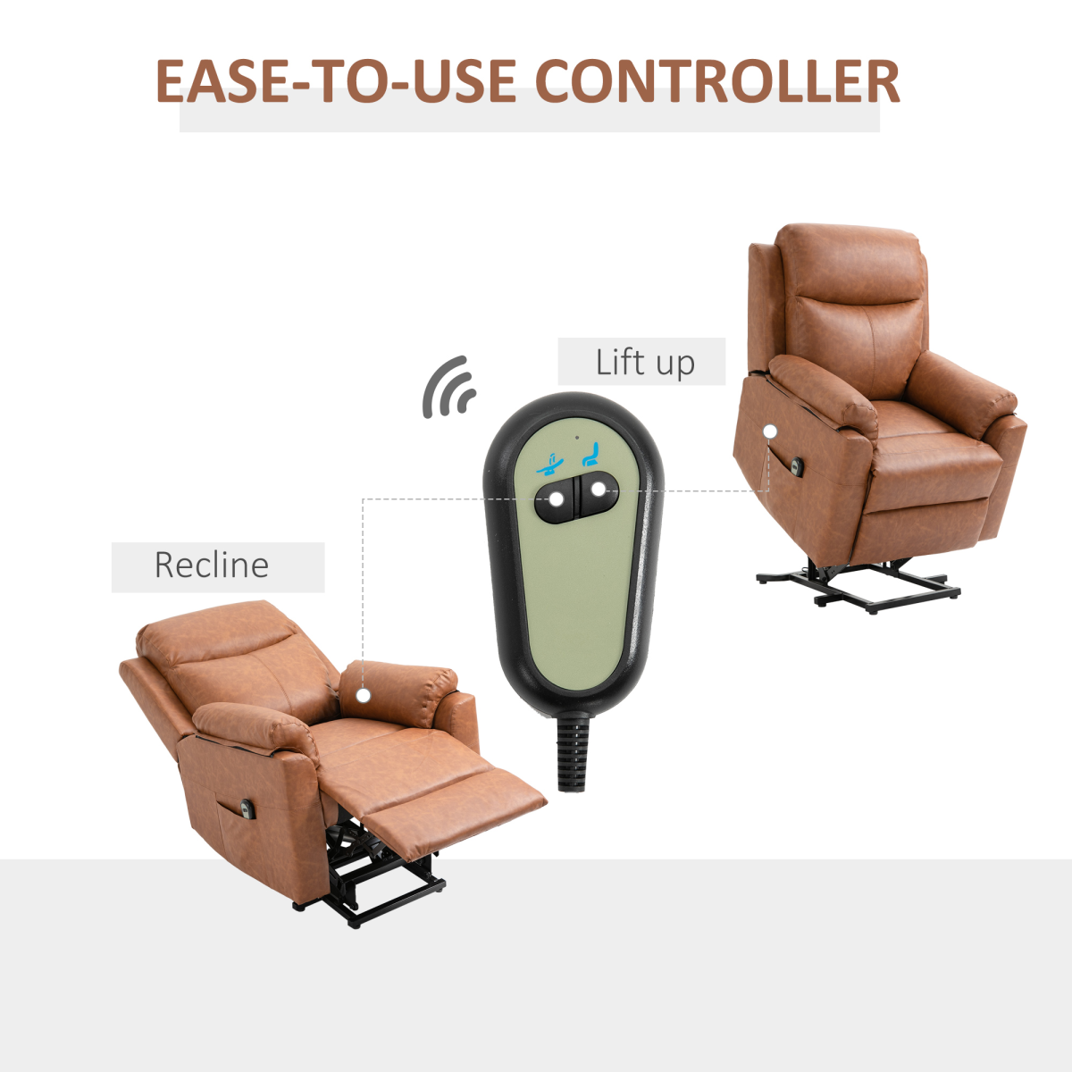 Power Lift Chair Electric Riser Recliner with Remote Control, Brown HOMCOM