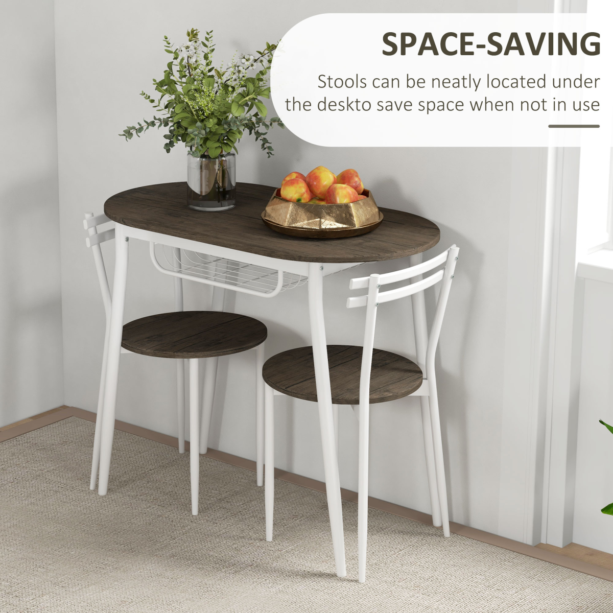 3pc Dining Table and Chairs Set, Oval Kitchen Table with 2 Chairs, Natural