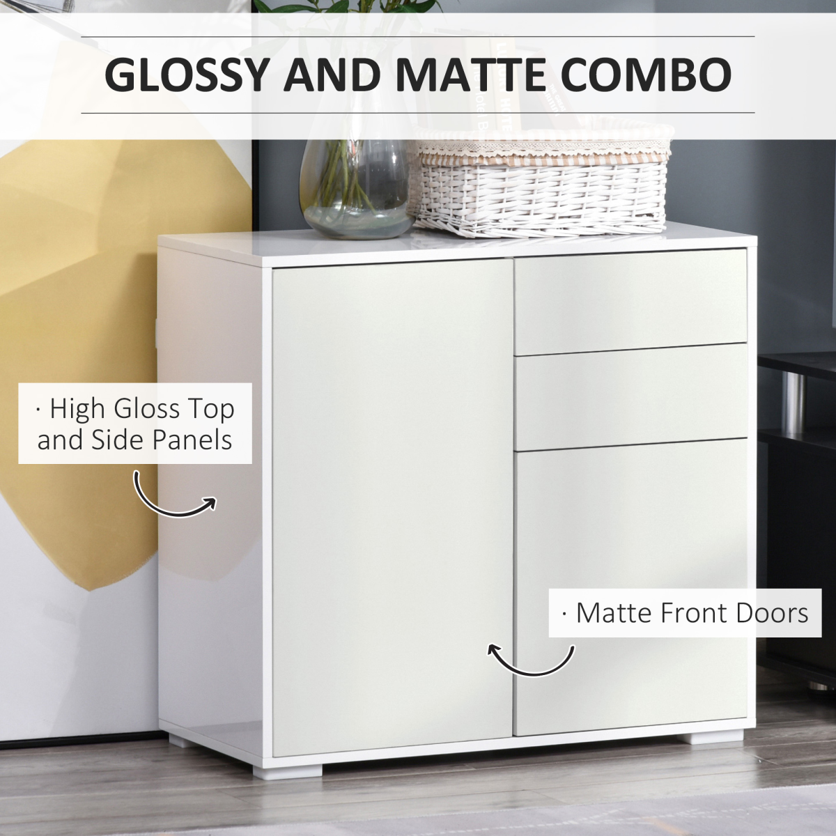 Side Cabinet with 2 Door Cabinet and 2 Drawer for Home Office White