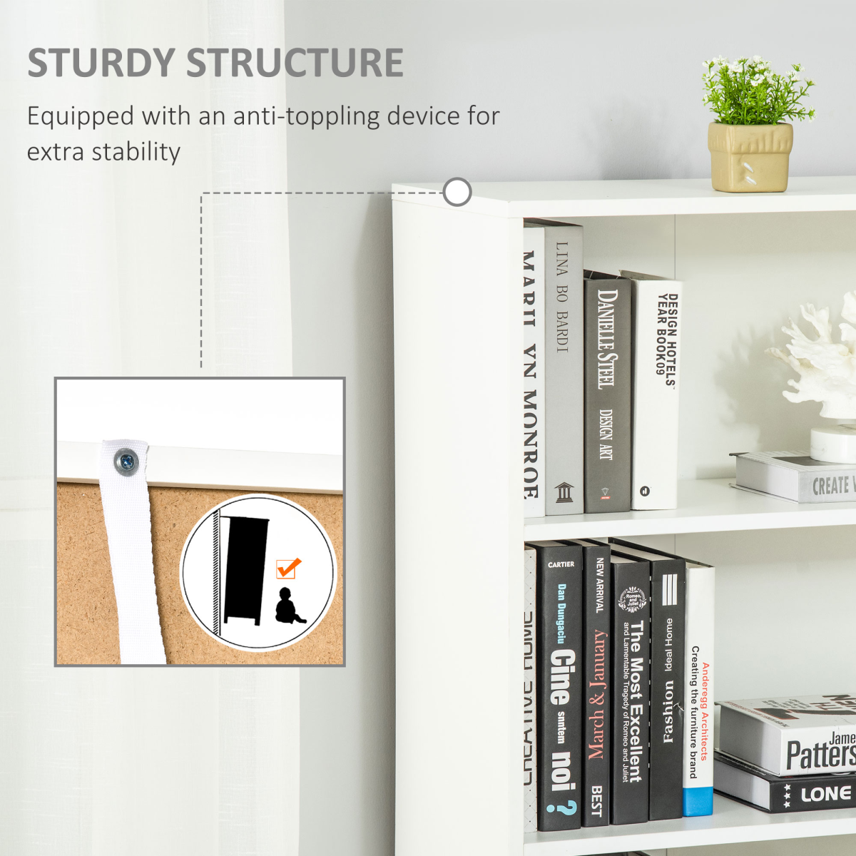 2 Door 4 Shelves Bookcase Wooden Storage Cabinet Display Unit White