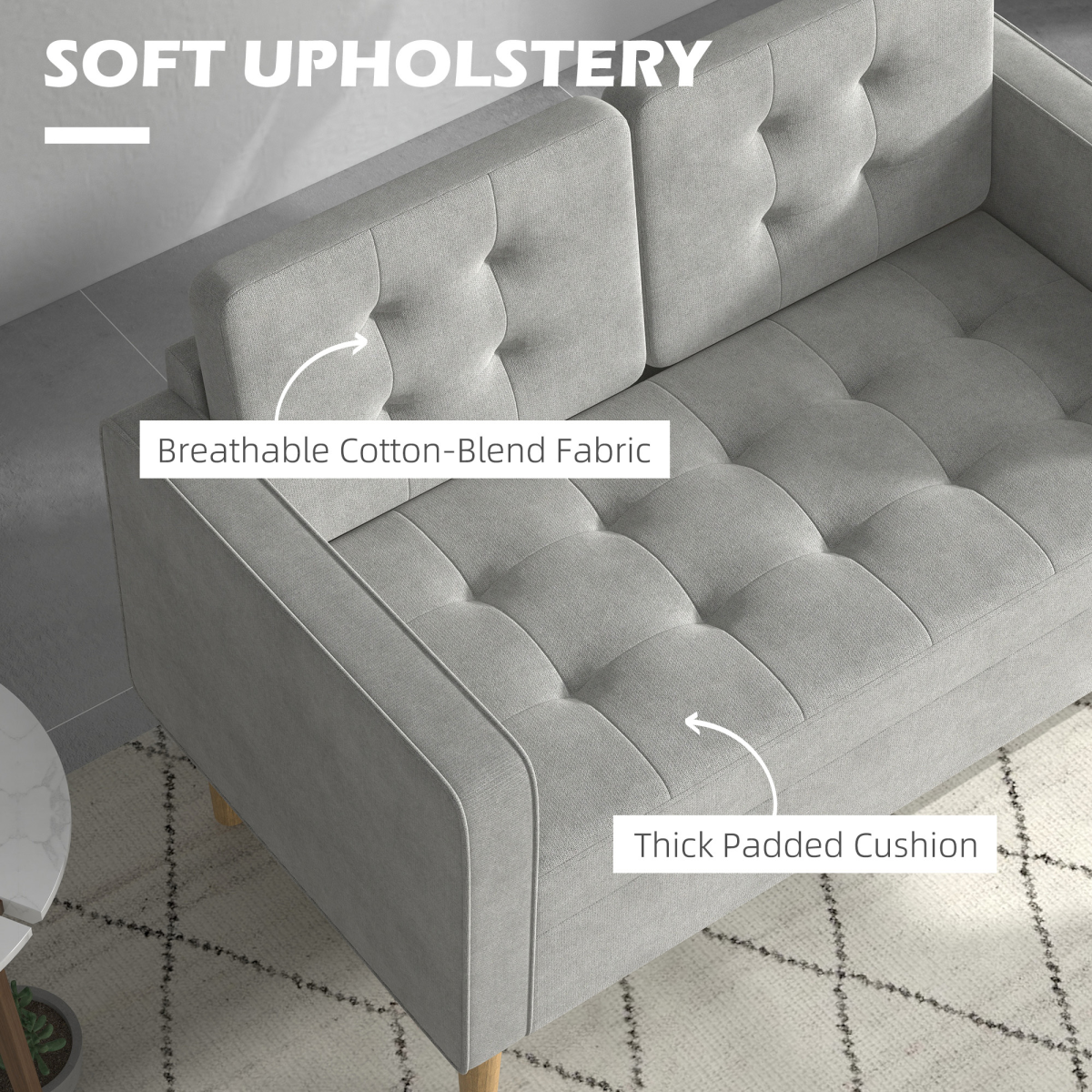 Modern 2 Seater Sofa with Storage Compact Loveseat Sofa for Living Room Grey