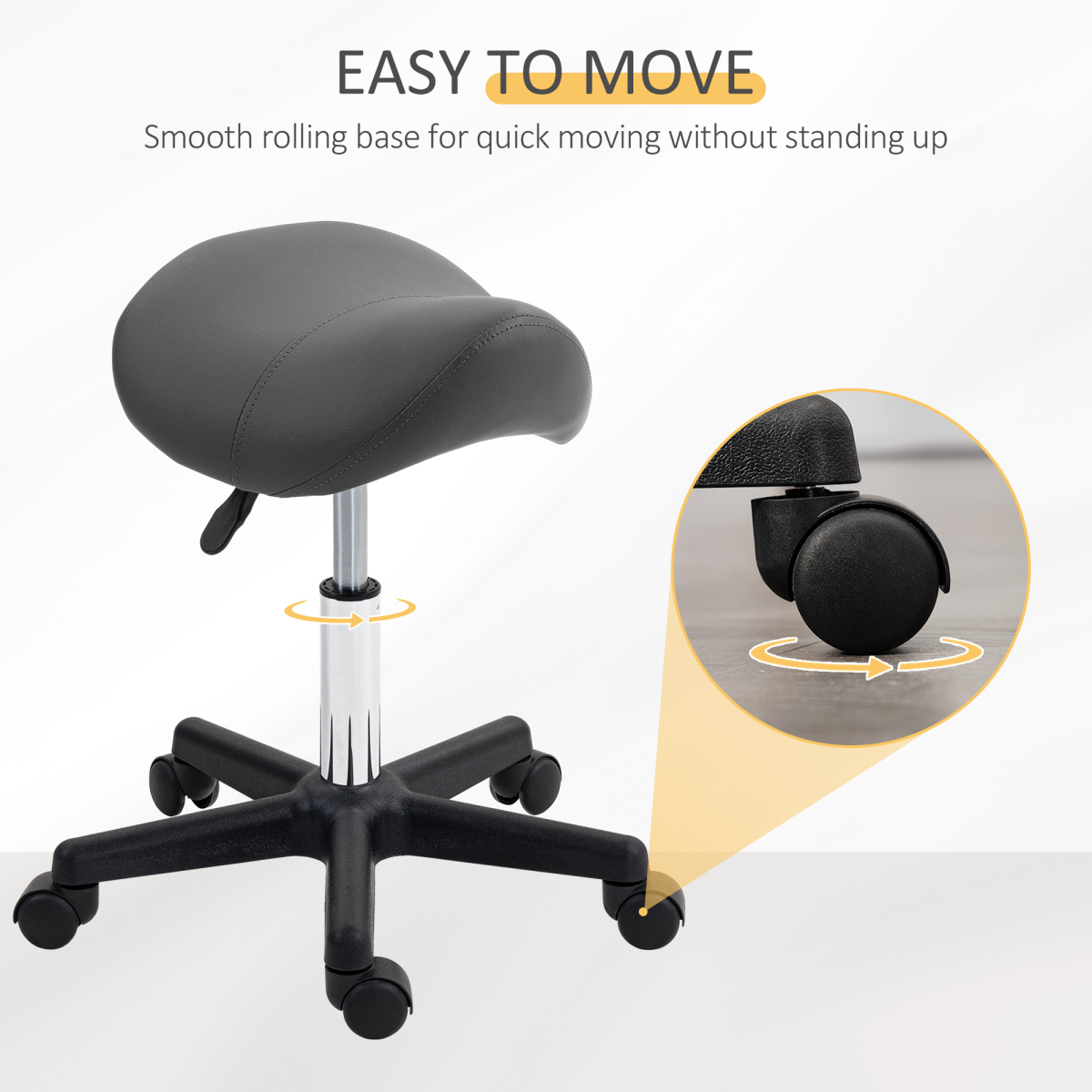 HOMCOM Saddle Stool Adjustable Rolling Salon Chair for Massage Spa Beauty Grey