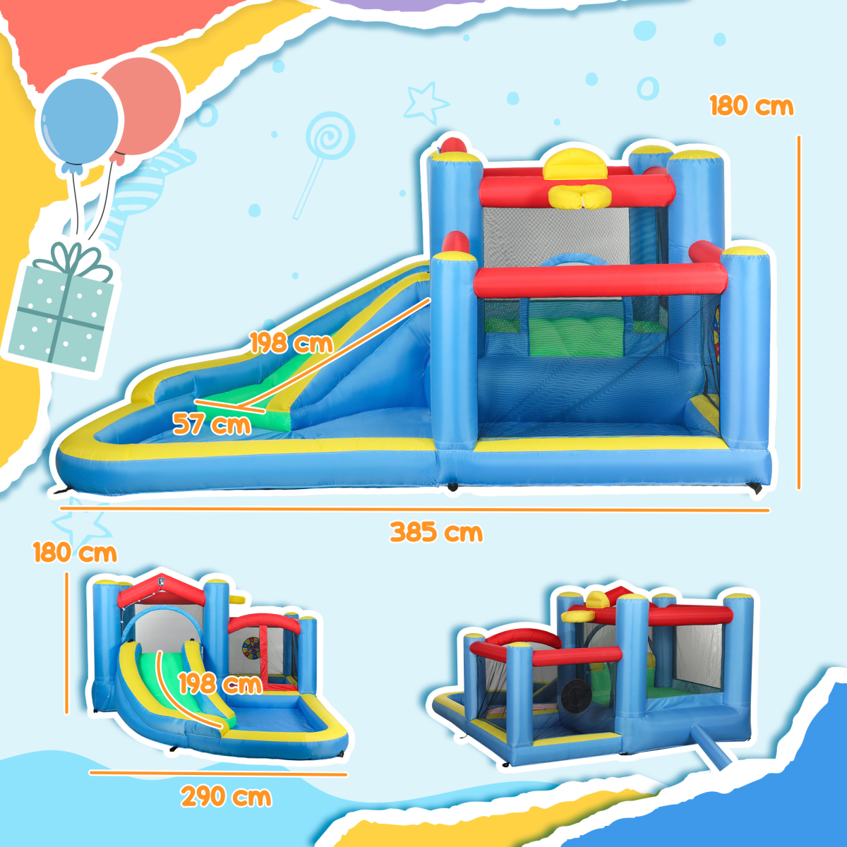 AIYAPLAY Inflatable Bouncy Castle with 550W Blower, 385 x 290 x 180 cm