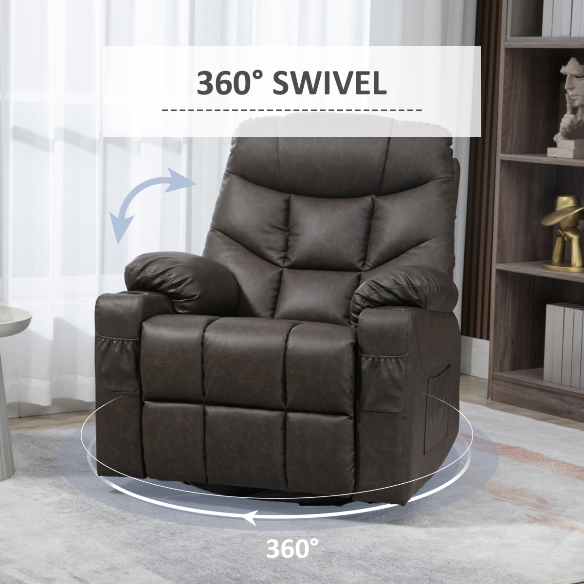 PU Leather Manual Recliner Chair, Recliner Armchair for Living Room, Brown