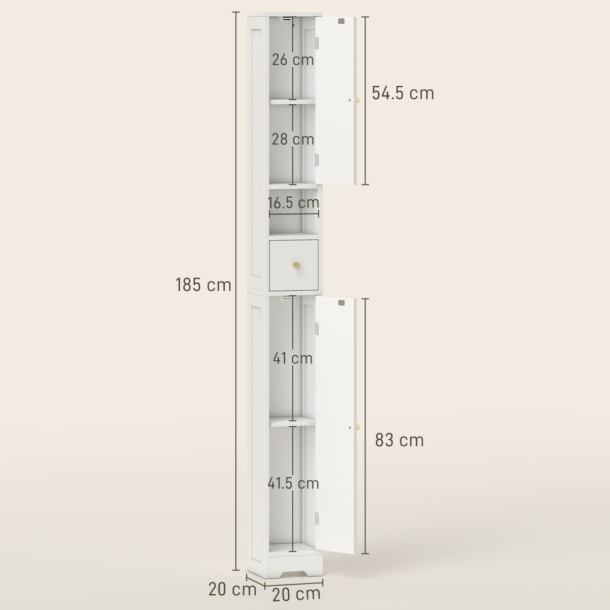 HOMCOM 20cm Slim Bathroom Storage Cabinet with Adjustable Shelves White