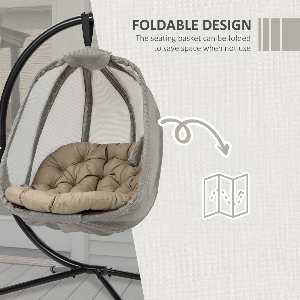 Hanging Egg Chair, Swing Hammock with Cushion and Stand, Khaki