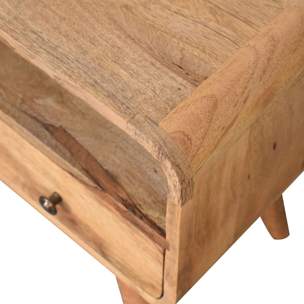 Artisan Furniture Solid Wood Mini Curved Oak-ish Media Unit, 2 Drawers, Beige