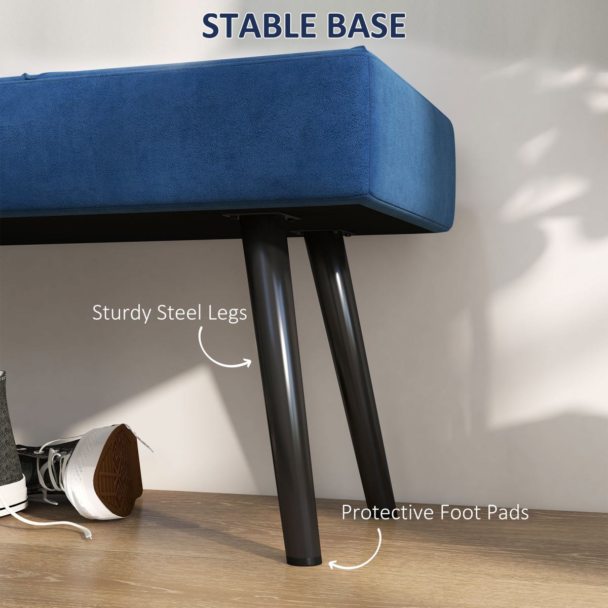 HOMCOM End of Bed Bench, Upholstered Hallway Bedroom with Steel Legs, Blue