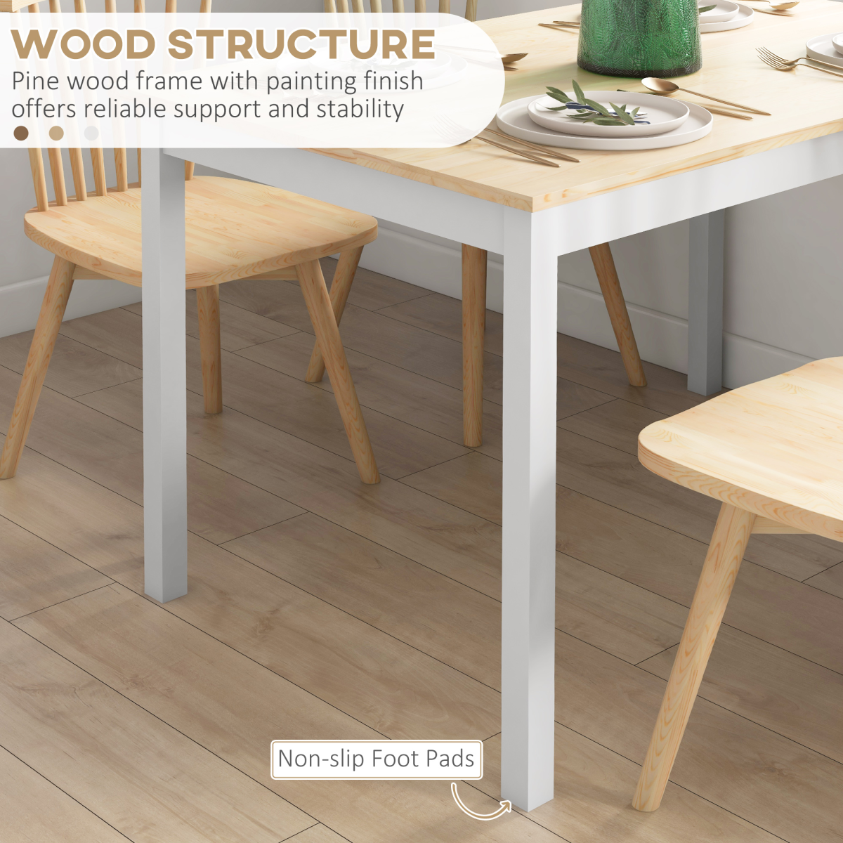 HOMCOM Dining Table Farmhouse Kitchen Table w/ Wood Frame for Dining Room