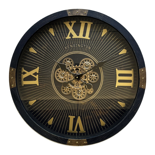 Elegant and Durable Gear Clock 64cm Black & Gold – Moving Gears with Roman Numerals, Stylish Modern Wall Clock for Living Room, Office, or Home Décor, Functional Timepiece