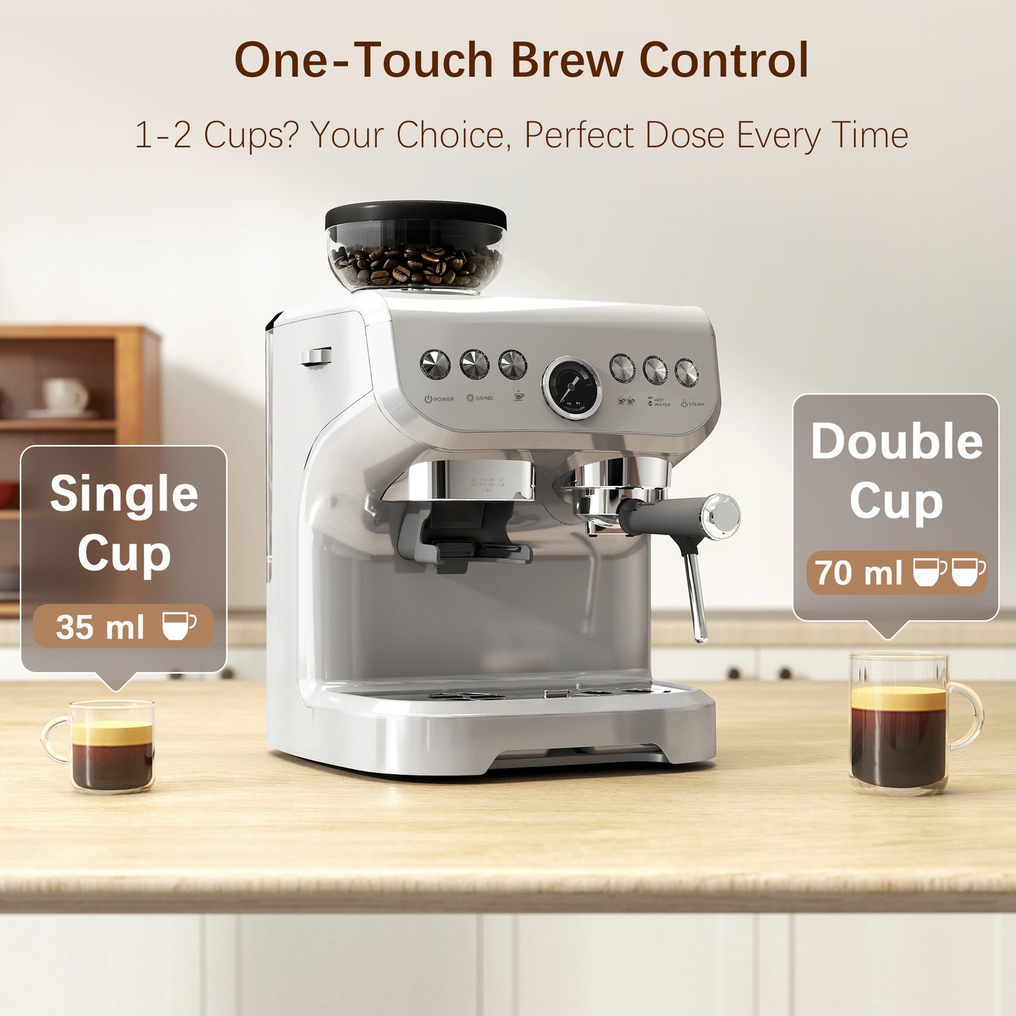 HOMCOM Espresso Machine, Bean Grinder & Steam Wand, 15 Bar Pressure, Silver.