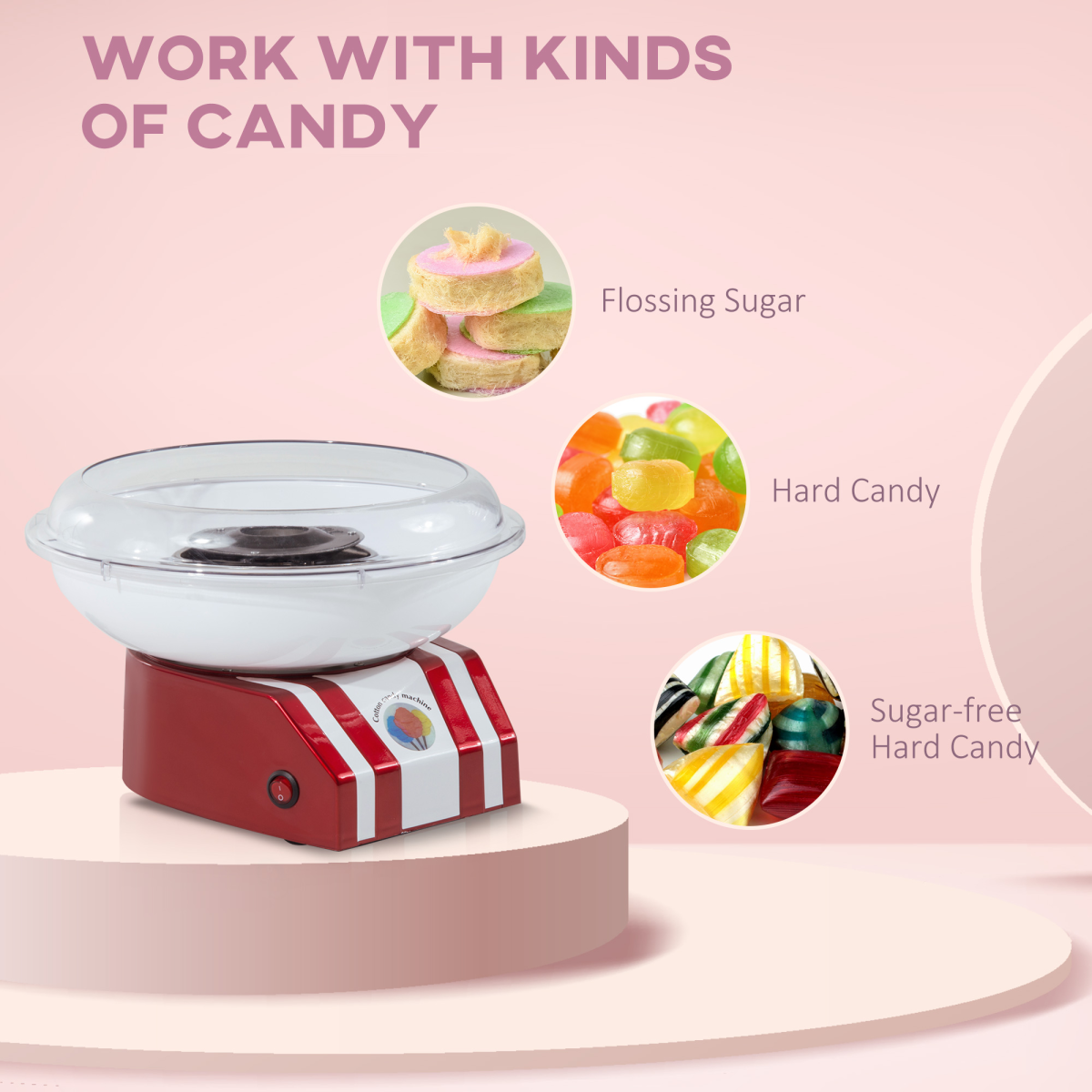 Candy Floss Machine, 450W-Red/White