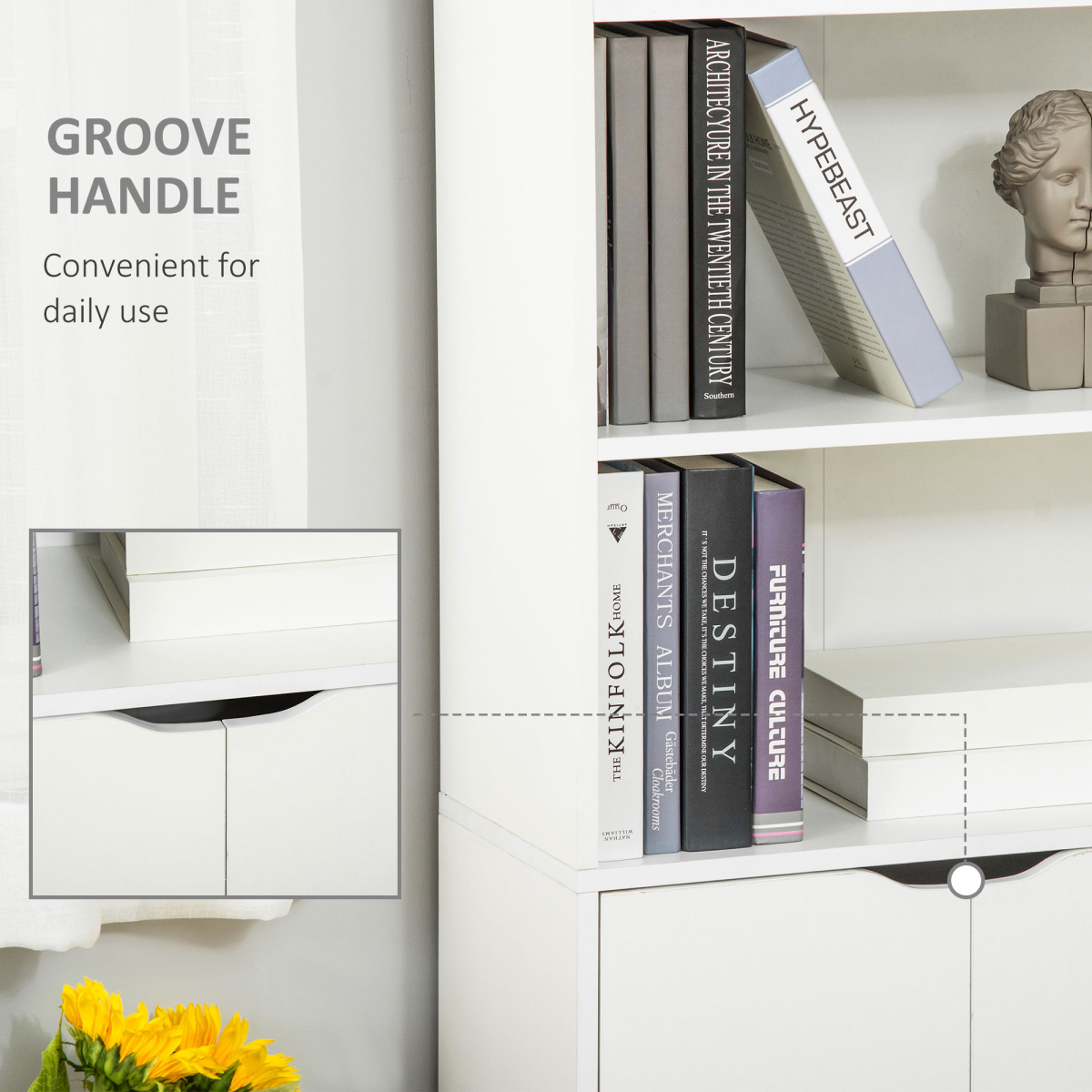 2 Door 4 Shelves Bookcase Wooden Storage Cabinet Display Unit White