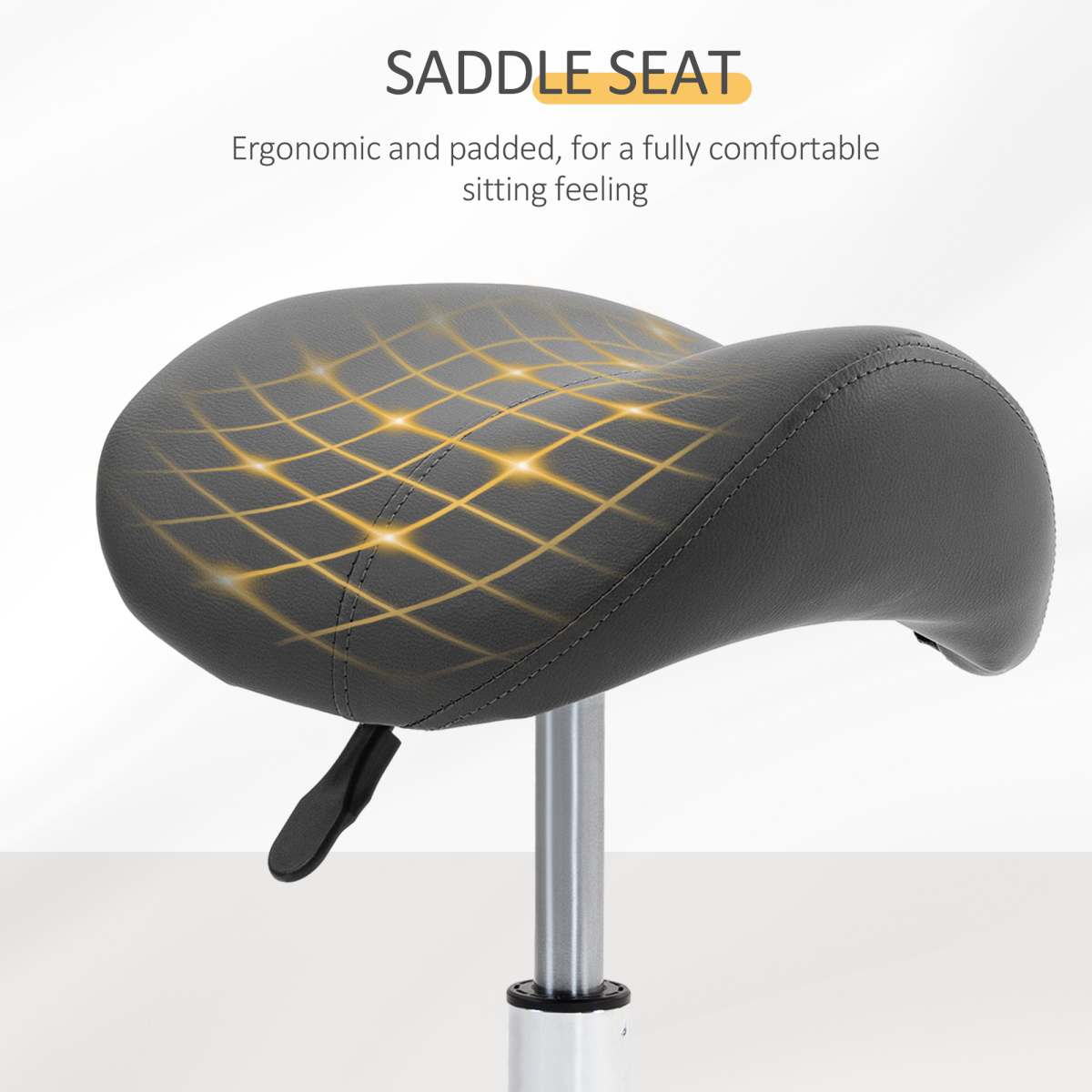 HOMCOM Saddle Stool Adjustable Rolling Salon Chair for Massage Spa Beauty Grey