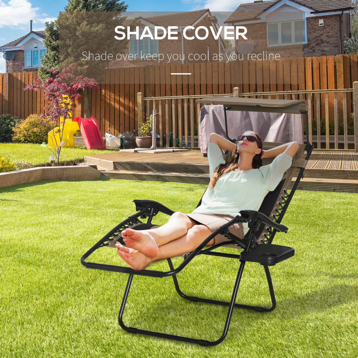Zero Gravity Lounger Chair, Reclining Patio Chair Shade Cover, Brown