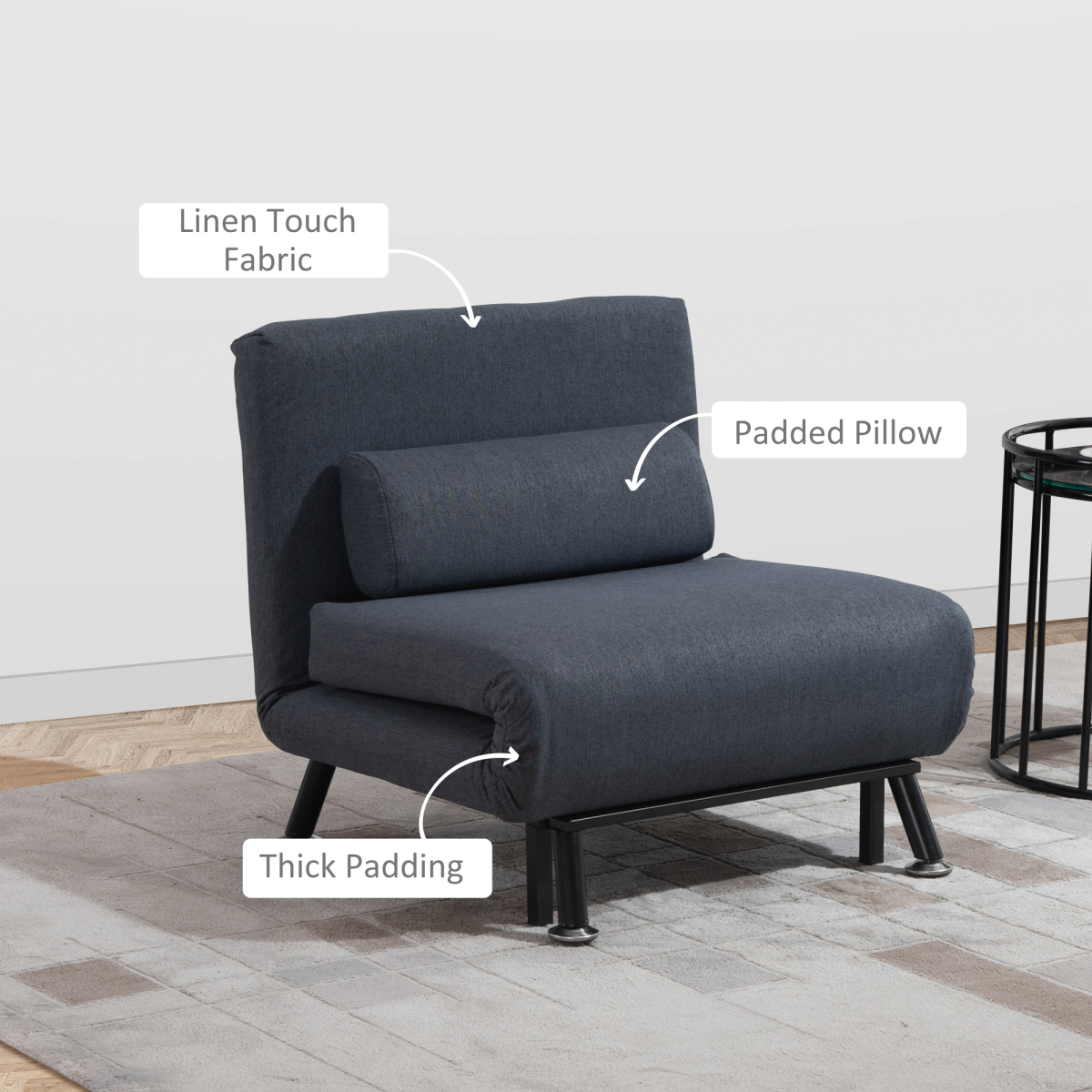Faux Suede 5-Position Futon Single Sofa Bed Black