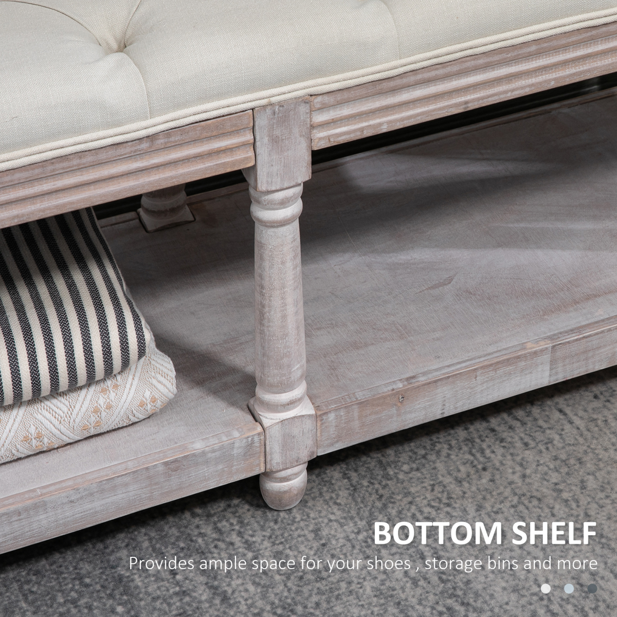 HOMCOM 2-Tier Bed End Bench, Vintage Stool Button Tufted Seat Cream White